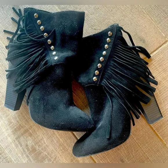 Black Fringe Booties - Picture 1 of 9